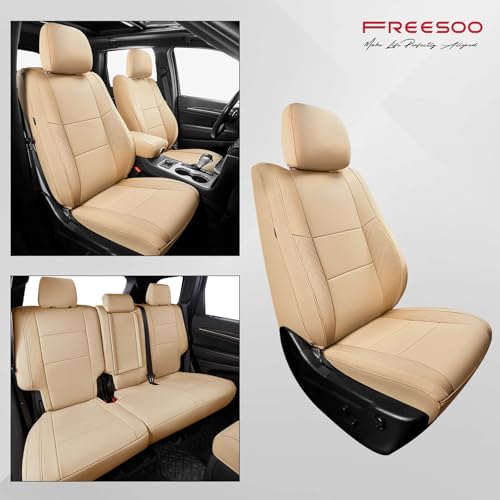 FREESOO Custom Fit Car Seat Covers Full Set for Jeep Grand Cherokee Seat Covers 2011-2021, Luxury Leather Seat Covers for SUV, Waterproof Car Cushion Protector Accessories (Beige) by FREESOO - Image 6