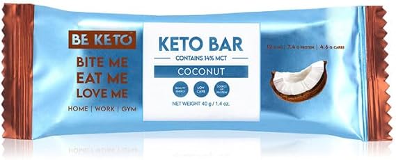 BeKeto Keto Bar 40g - Chocolate Covered Coconut - Vegan, Low Carb, High Protein(Plant-Based) Snack Bar - Keto Friendly, No Added Sugar - 12g of Fats from MCT