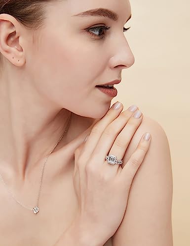 Eamti 2Ct 925 Sterling Silver Bridal Ring Sets Emerald Cut Cz Engagement Rings Vintage Promise Rings Marquise Wedding Bands For Women Size 5 #TOP4