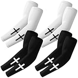 Shyyween 4 Pairs 4 Pairs Faith Cross Arm Sleeve for Adult Men Religious Compression Arm Sleeves for Basketball Baseball Football (White,Black)