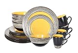 HomeVss, Stoneware Handcrafted Tree Bark Effected Glaze Dinnerware Set (Sunflower/Yellow, Service fo
