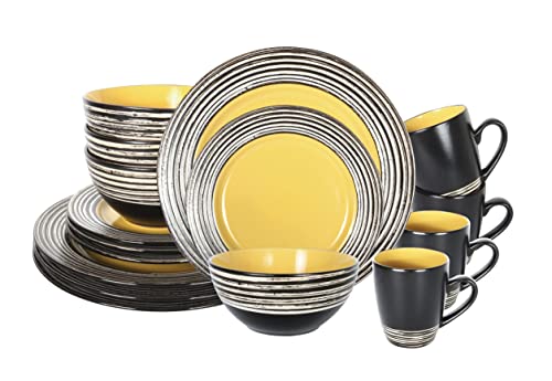 Homevss, Stoneware Handcrafted Tree Bark Effected Glaze Dinnerware Set (Sunflower/Yellow, Service For 4-16Pc Set) #TOP12