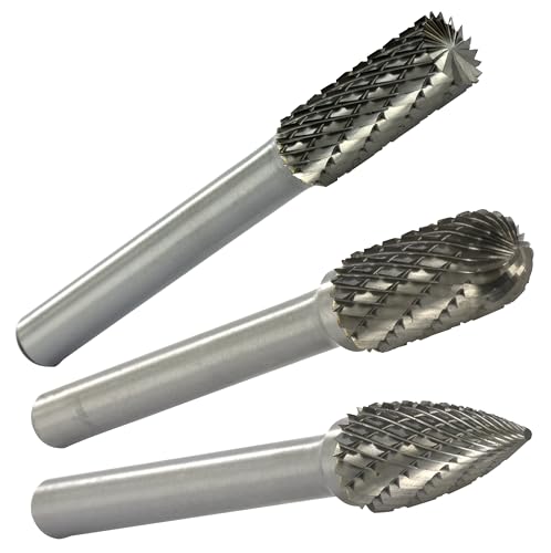 TIVOLY - Coffret 3 Fraises Limes Carbure Ø8mm - Fraisage des Métaux les plus Résistants - Queue Cylindrique Ø6mm pour Meuleuse Droite