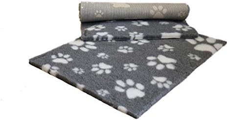 Vet Fleece Bedding | Vet Bed Original Non-Slip | for Puppys and Dogs | Manufactured in our British Mill| 40" x 30" (1.00m x 0.75m) Grey with White Multi-Paws | Quick Drying | Washable | Dog Bed