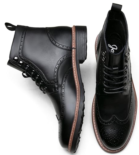 Image of Jousen Leather Boots for Men Dress Retro Classic Design Mens Boots Cap Toe Boot Black Rubber Sole