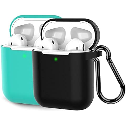 2Pack Coffea Protective Silicone Case with Keychain for Apple AirPods 2 (Black/Green) Cover