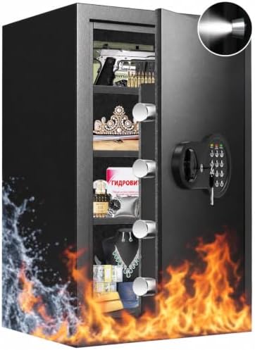 Mitlvge 35Min Real Fireproof Safe Box, 23.4'' Tall Home Safes Water and Fireproof with Keys & Pass Code, 3-Removable Shelf and Smart Alert, Fire Proof Safe for Home Document Jewelry Valuables