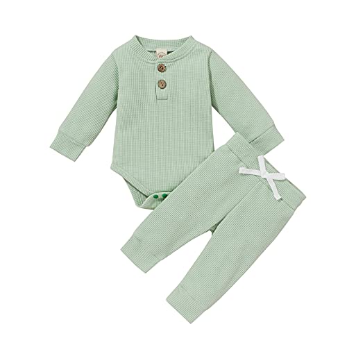 Image of Ledy Champswiin Winter Newborn Baby Boy Girl Clothes Set Ribbed Outfits Unisex Infant Solid Long Sleeve Tops Pants 2PCS