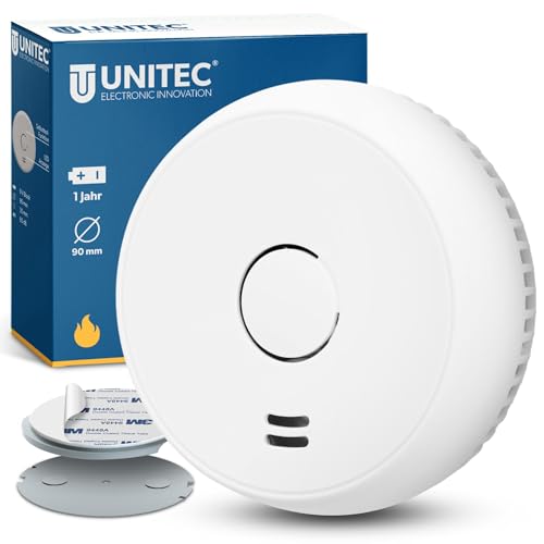 UNITEC Rauchwarnmelder mit Magnethalterung, Montage ohne Werkzeug und Bohren, mit starken 3M Klebepads für sicheren Halt, mit LED-Funktionsanzeige, Alarm bei Rauchentwicklung mit 85 dB
