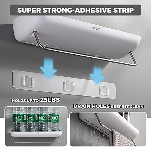 Bathroom Organizer - Wall Mounted Shower Caddy Shelf - With Towel Rail - Extra Strong Self Adhesive - No Drilling - Easy Drainage - Rustproof. (White/Gray) #TOP6