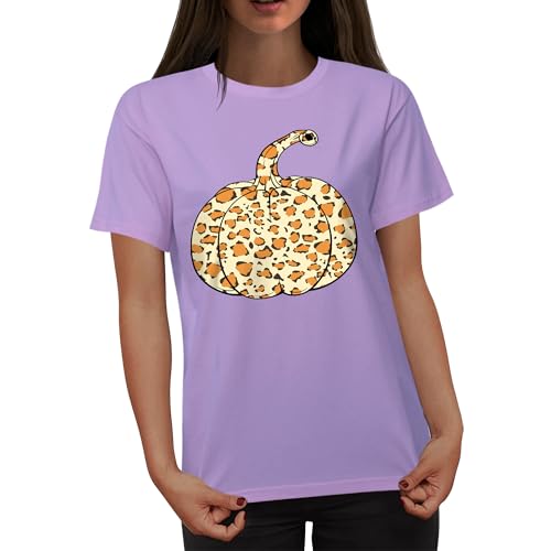 Thanksgiving Shirts for Women: Thankful Greatful Blessed Fall Pumpkin Short Sleeve Crew Neck T-Shirt