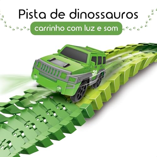Pista Dinossauro Carrinhos com Looping Radical Túnel Brinquedo Luz e Som 217 Peças