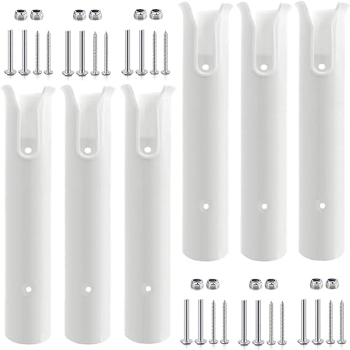 JT-HLM Fishing Rod Holder Bracket Wall Mounted Boat Side Mount Tool Holder Tube Links with Screws 2/3/4/6 Pole Tube (White/Black) (6-Pole White)