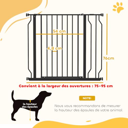 PawHut Barrière de sécurité Chien barrière Extensible 75-95 x 76 cm barrière escaliers couloirs Portes sans perçage en Acier et ABS Noir – vue 3