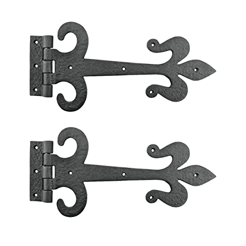 Renovators Supply Manufacturing Strap Hinge 12 In. Black Wrought Iron Fleur De Lis Style Flush Mount Heavy Duty Strap Gate And Door Hinges With Hardware Pack Of 2 #TOP7