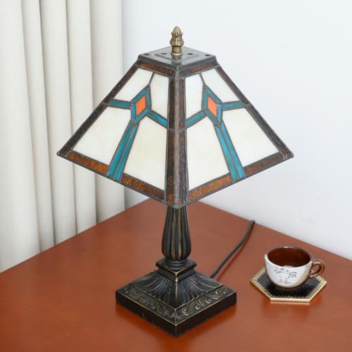 Tiffany Styl Lampa stołowa Misja Design Witraż Lampa Vintage Ręcznie robiona Lampka nocna do domu Salon Sypialnia Biuro
