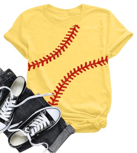 Baseball Shirt Women Baseball Love Graphic Tees Funny Baseball Mom T Shirt Game Day Short Sleeve Tops Yellow — view 6
