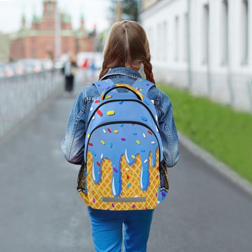 Image of Ice Cream Blue Backpacks with Chest Strap,Lightweight Bookbags 17 Inch,Summer Cute Casual Daypack Bags