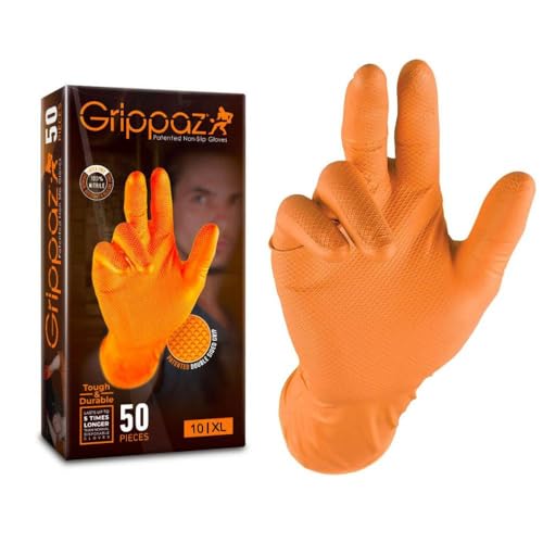 GANTS GRIPPAZ EN NITRILE SANS SILICONE ORANGES TAILLE XL - 50 GANTS