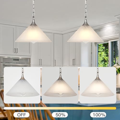 Image of Plug in Pendant Light Alabaster Glass Dome Shade Hanging Lamp with Dimmable On /Off Switch,16.4Ft Cord & 14.7Ft Chain Brushed Nickel Swag Light Fixture for Kitchen Sink Bar Nook Farmhouse