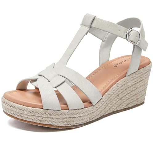 Luoika Women's Wide Width Wedge Sandals, Platform Ankle Strap Open Toe Espadrille Wedge Pump Heel Women's Sandals Concise Casual Summer Shoes.