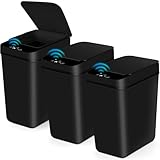 3 Pack Automatic Small Bathroom Trash Can with Lid - 3 Gallon Touchless Garbage Can, Motion Sensor Smart Trash Bin, Waterproof Wastebasket, Slim Dog Proof Trashcan for Bedroom Office Kitchen (Black)