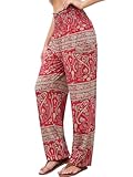 QIANXIZHAN Women's Harem Pants, High Waist Yoga Boho Trousers with Pockets Burgundy Red S
