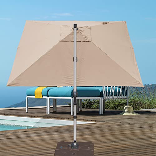 Lkinbo 10X10 Ft Square Cantilever Umbrella With Cross Base, Large Heavy Duty Outdoor Patio Umbrella 360 Degree Rotation & Integrated Tilting System Offset Hanging Umbrella For Pool Deck Yard, Beige #TOP6