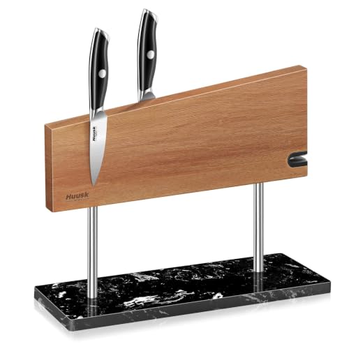 Huusk Magnetic Knife Block - Double Sided & 3.5 LBS Marble Base, Sharpener