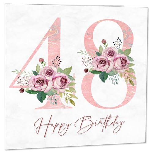 48th Birthday Card for Women - Floral 48th Birthday Cards for 48 year old woman forty eight, forty eighth Ladies Mum Sister Aunt Niece Daughter