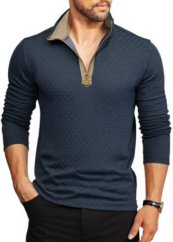 Danfiki Poloshirt Herren Langarm Zip Neck Sweatshirt Waffel Raglan Pullover