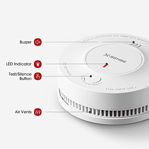 X-Sense Smoke Alarm, 10-Year Battery Fire Alarm Smoke Detector with LED Indicator & Silence Button, Conforms to EN14604 Standard, SD2J0AX