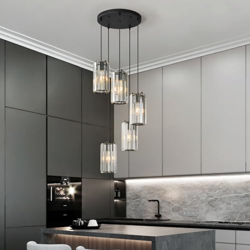 Image of Black Pendant Lighting Modern Pendant Light, Mini Crystal Chandeliers,Adjustable Pendant Light Fixture for Kitchen Island Dinning Room Corridor Bedroom(Gold 5-Light)