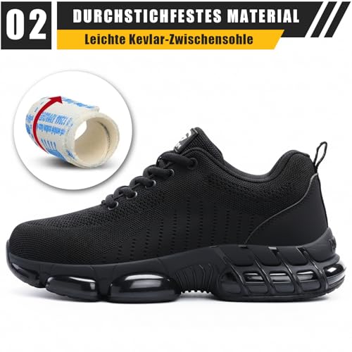 PAMEILA Sicherheitsschuhe Herren Damen mit Stahlkappe - Leichte & atmungsaktive Arbeitsschuhe Schwarz | EN ISO 20345 | rutschfest | Industrie, BAU, Handwerk (Gr. 44 EU) – Bild 4