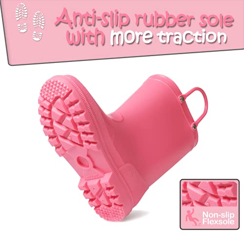K Komforme Kids Rain Boots, Toddler Girls & Boys Rain Boots Waterproof Memory Foam Insole And Easy-On Handles Size 3 Pink #TOP3