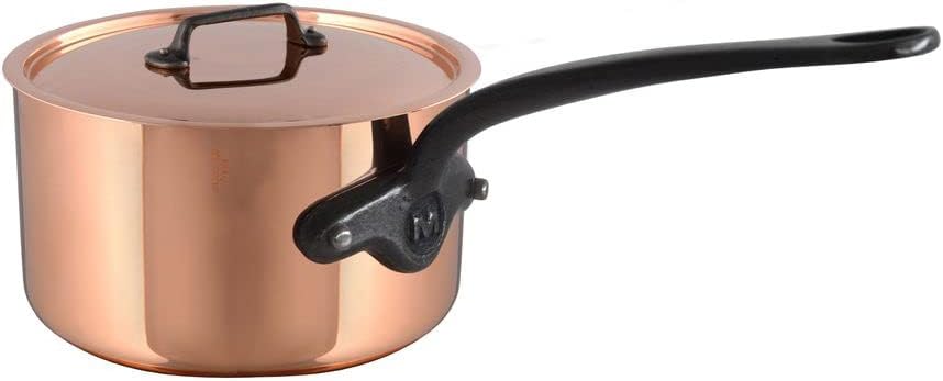 Mauviel M'Heritage M150CI 1.5mm Polished Copper & Stainless Steel Saucepan With Lid, And Cast Iron Handles, 2.8-qt, Made in France