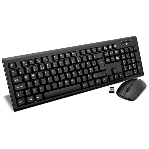 Image of V7 CKW200UK Wireless Keyboard and Mouse Combo English Layout (UK, Media-Hot-Keys, USB Nano Receiver), Black