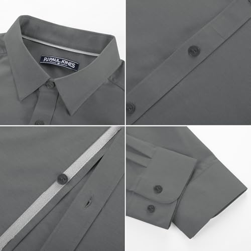 PJ PAUL JONES Untucked Shirts for Men Long Sleeve Casual Dress Shirt Wrinkle Free Button Down Shirt Light Gray L — view 4
