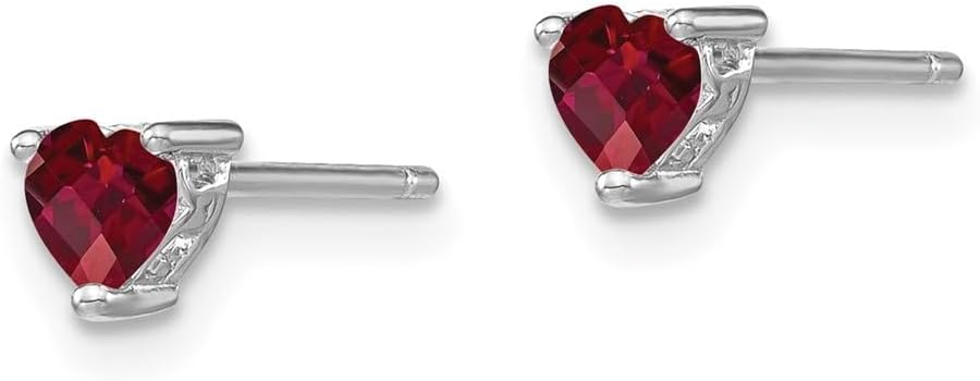 Diamond2Deal Sterling Silver 4mm Heart Created Ruby Stud Earrings