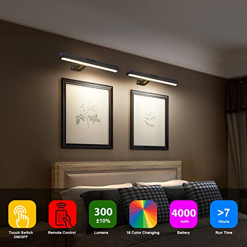 Zocalok Rechargeable Picture Light, Picture Light For Paintings With 2 Remotes, Metal Picture Frame Light With 32 Leds Head, 16 Color Changing, 300Lm Dartboard Light With 2 Base For Display, Art-Grey #TOP4