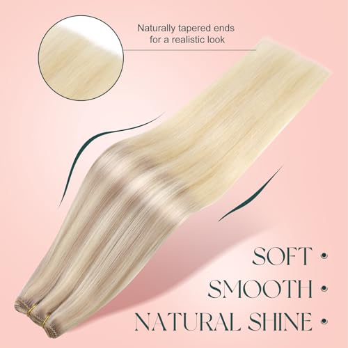 Image of Easyouth 22 Inch Weft Hair Extensions Human Hair Sew in Hair Extensions Ash Blonde Mix Platinum Blonde Sew in Weft Human Hair Extension 100G