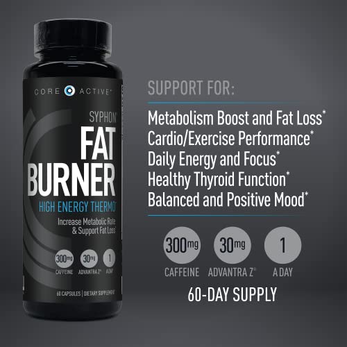Core Active Syphon Thermogenic Fat Burner For Men, Keto Pills, Advantra Z For Energy, Focus, Appetite Control, Increase Metabolism Muscle Toning Supplements, Weight Loss Pills For Women - 60 Capsules #TOP5