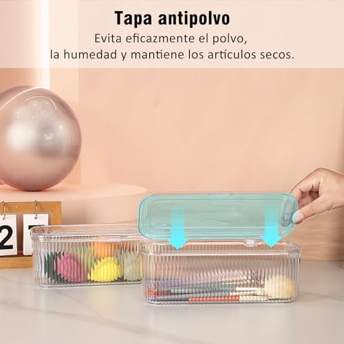 Miniatura 4 de Jesslab Organizador De Brochas De Maquillaje, Portalápices Para Esponjas, Estuche De Almacenamiento Cosmético Con Tapa, Caja Para Tocador 2 Pack