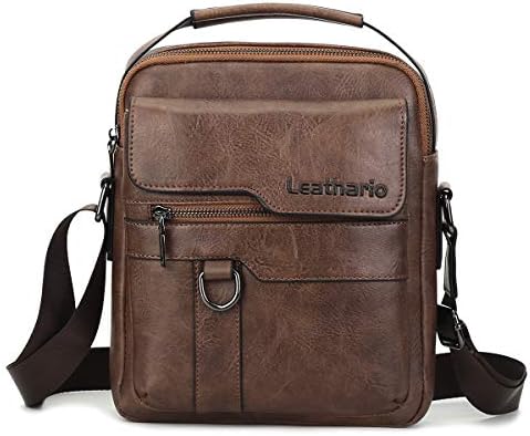 Leathario Men's Shoulder Bag Leather Men's Bag Small Messenger Bag for Men Side Satchel Crossbody Retro Briefcase Daily Work Business