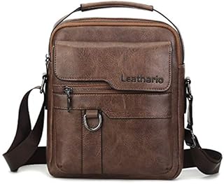 Leathario Men's Shoulder Bag Leather Men's Bag Small Messenger Bag for Men Side Satchel Crossbody Retro Briefcase Daily Work Business