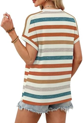 WIHOLL Womens Tops Summer Outfits 2026 Teacher Fall Clothes Boho Vacation Travel Cruise Essentials Fashion Trendy Short Sleeve T Shirts Clothing Orange Stripes L — view 4