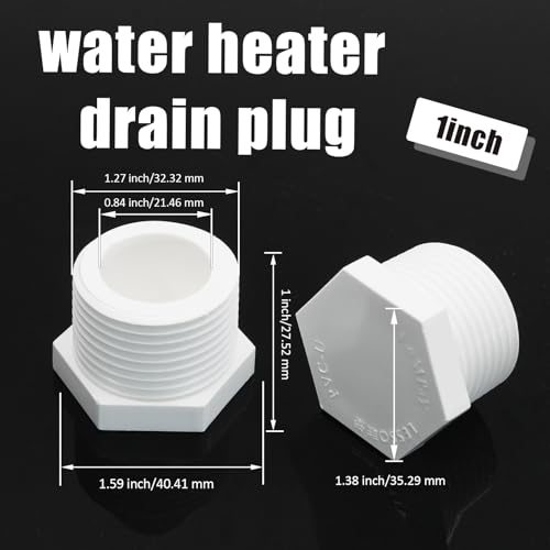 Image of 1 Inch NPT PVC Hot Water Heater Drain Plug, White, 20 Pieces | Plastic PVC Pipe Fittings, End Caps, Hot Tub Drain Plug Fittings, Coupling Adapter