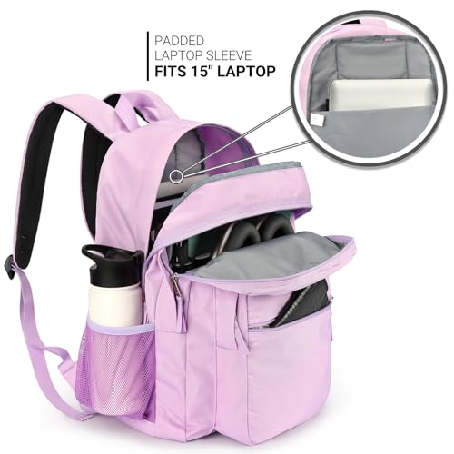 Image of ZORFIN 26L Backpack for College, and Travel: Water Resistant Bookbag - Light Purple
