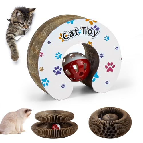 Rascador para Gatos 2 en 1, Magic Organ Juguete rascador Interactivo para Gatos, Diseño de Acordeón con Cascabeles, Plegable rascador de Cartón para Gato, Resistente a Los Arañazos y Duradero