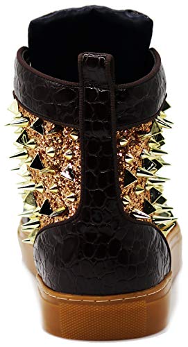 Image of Enzo Romeo Men's High Top Crystal Shimmer Rhinestone Blink Flat Spike Fashion Sneakers Shoes BUL2